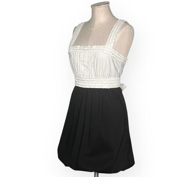 BCBGMAXAZRIA Maid Babydoll Y2K Mini Dress Ruffle Shirred Bubble Hem Coquette - Picture 6 of 12